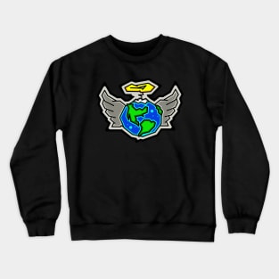 Planet Earth Angel with a Halo and Wings - Angelic Gaia - Earth Angel Crewneck Sweatshirt
